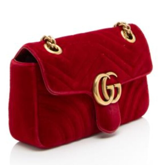 GUCCI - MATELASSE -VELVET HIBISCUS RED GC MARMONT MINI FLAP BAG - Picture 2 of 13